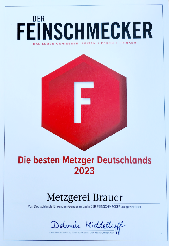 Der Feinschmecker 12.2022 - Auszeichung Metzgerei Brauer